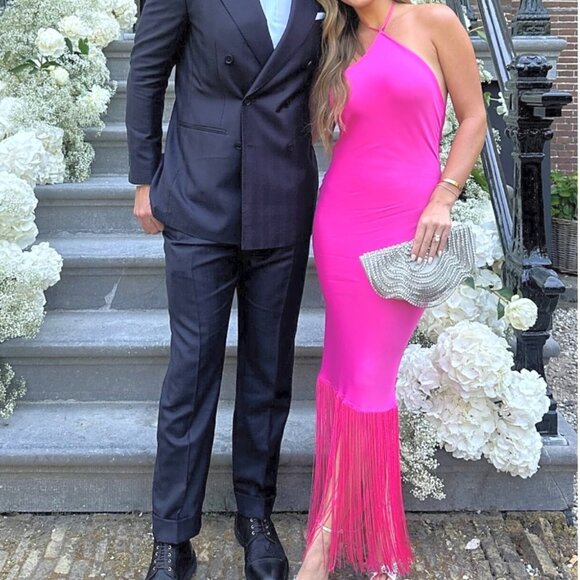 Camila Coelho Dresses & Skirts - Camila Coelho Hot Pink One-Shoulder Fringe Maxi Dress